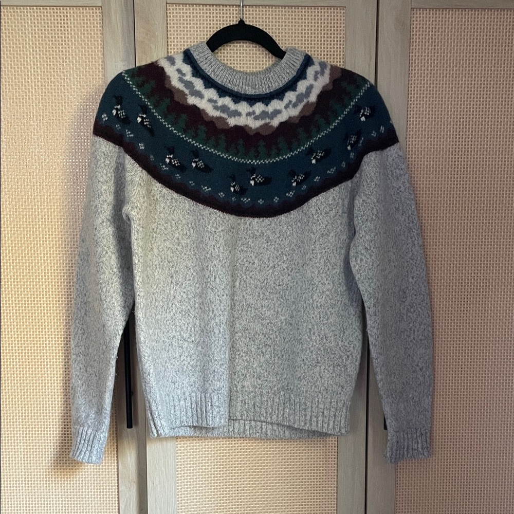 Woolrich Gray and Blue Patterned Crew Neck Sweater
